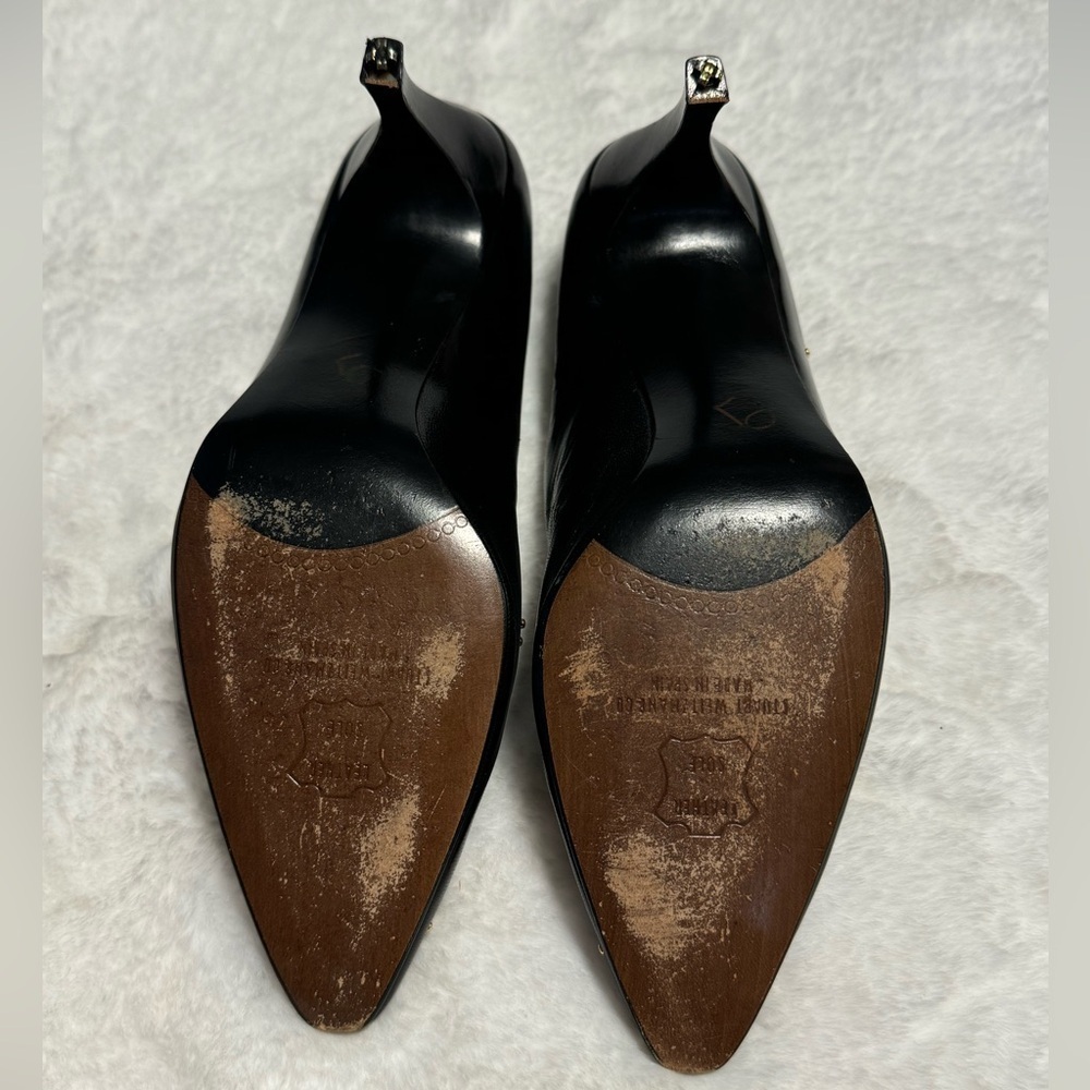 Vintage 80’s Stuart Weitzman Black Leather Gold Studded Heels Pumps Avante Garde - Picture 15 of 16